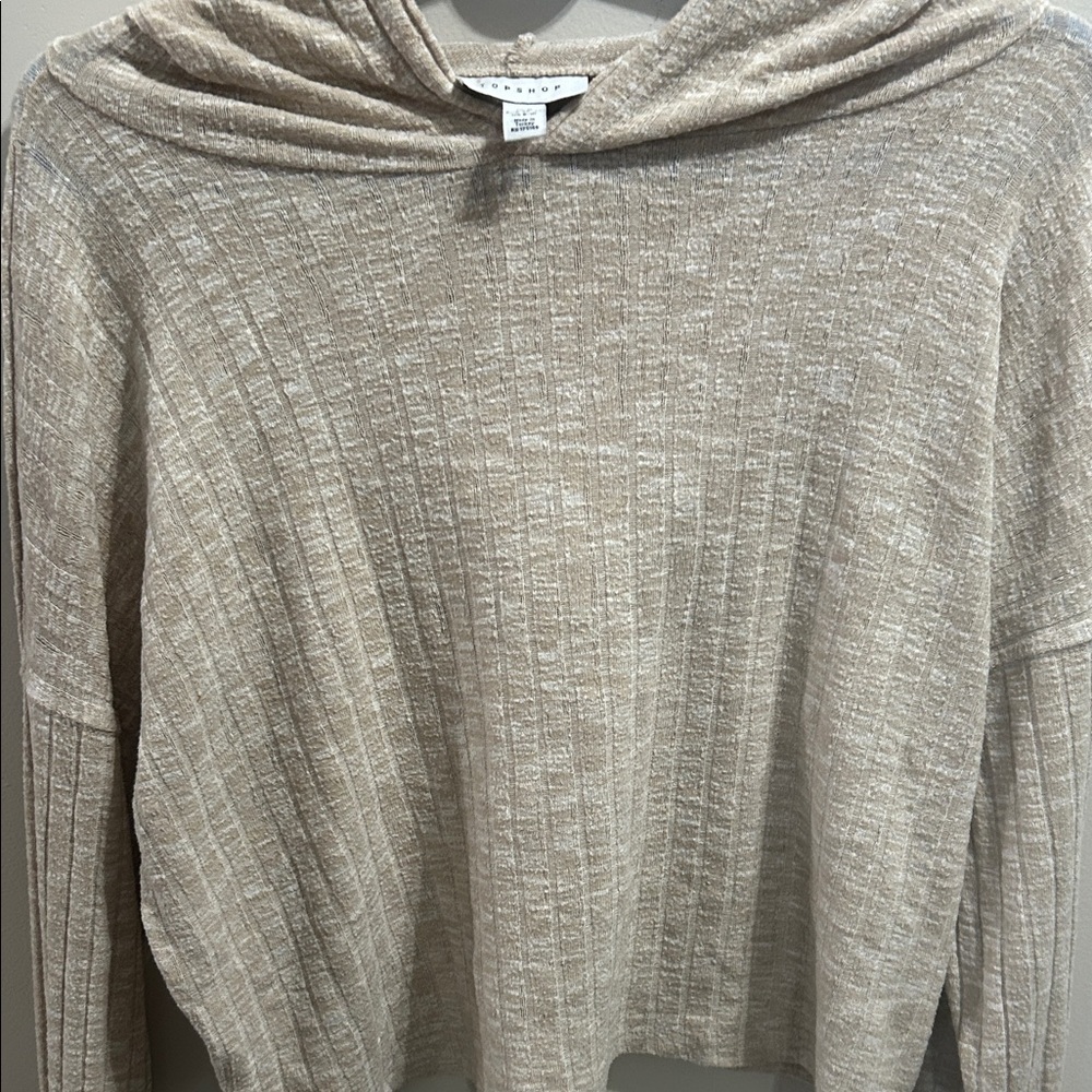 Cropped Top long sleeve Topshop Beige Ribbed Hoodie!! - Picture 6 of 7